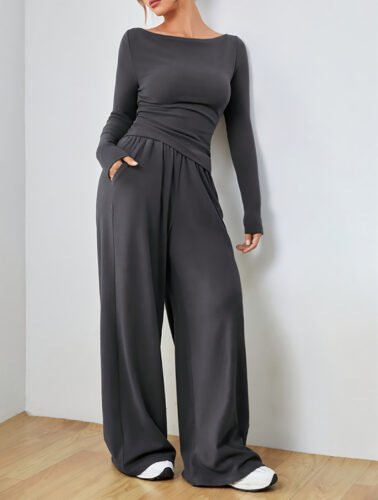 Long-sleeved solid-color casual home wear