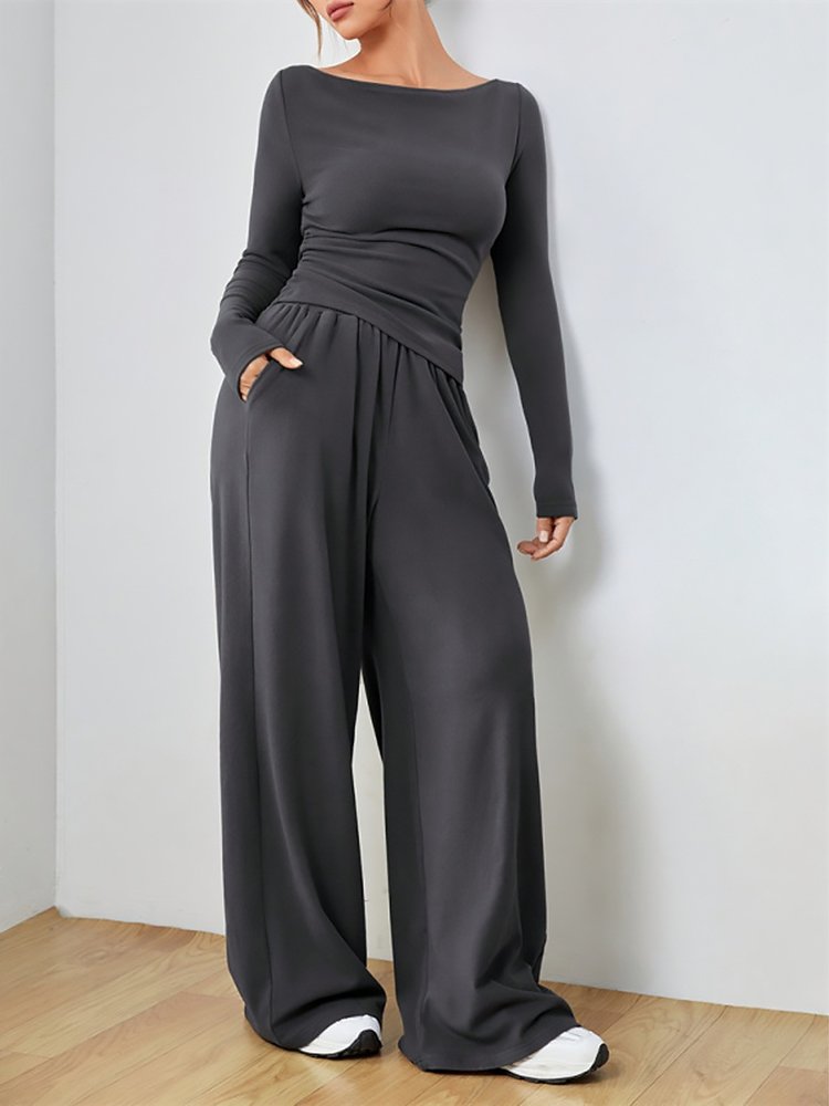 Long-sleeved solid-color casual home wear